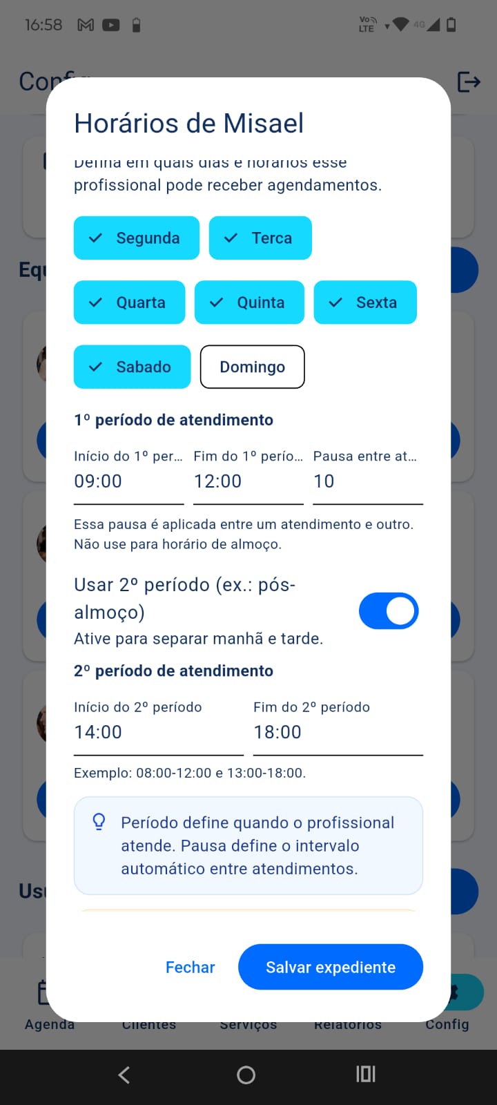 Horários organizados por profissional